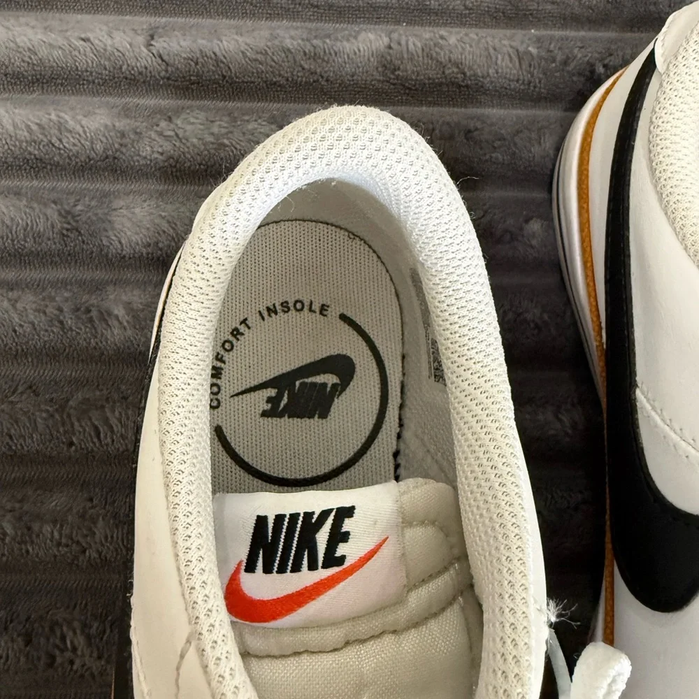 Nike Court Legacy White Leather Sneakers with Black Swoosh & Tan Accents